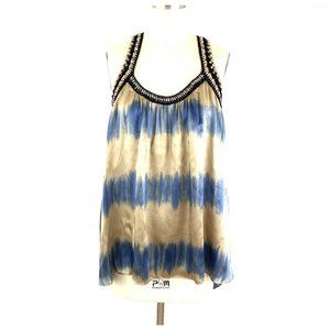 Devlin‎ Y2K Crochet Boho Silk Tie Dye Embellished T Back Tunic Festival Blouse